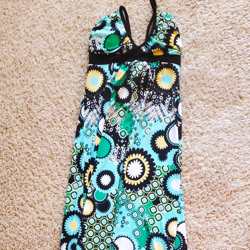 BISOU BISOU blue/green tie halter style maxi dress Size 6